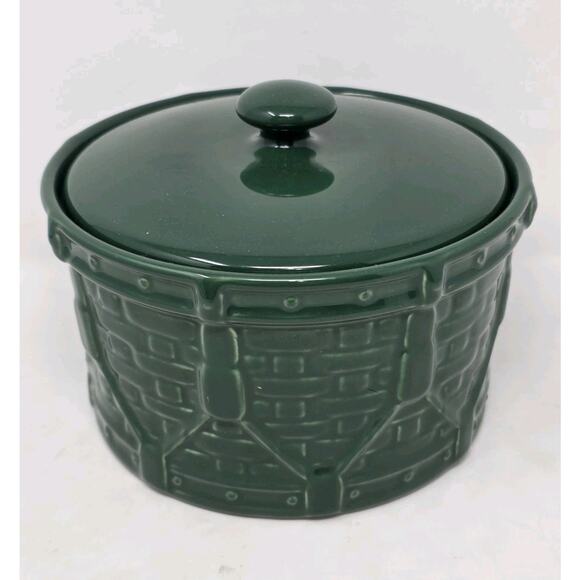 Longaberger Pottery Woven Traditions Drum Crock Green Ivy Dish - Picture 1 of 11